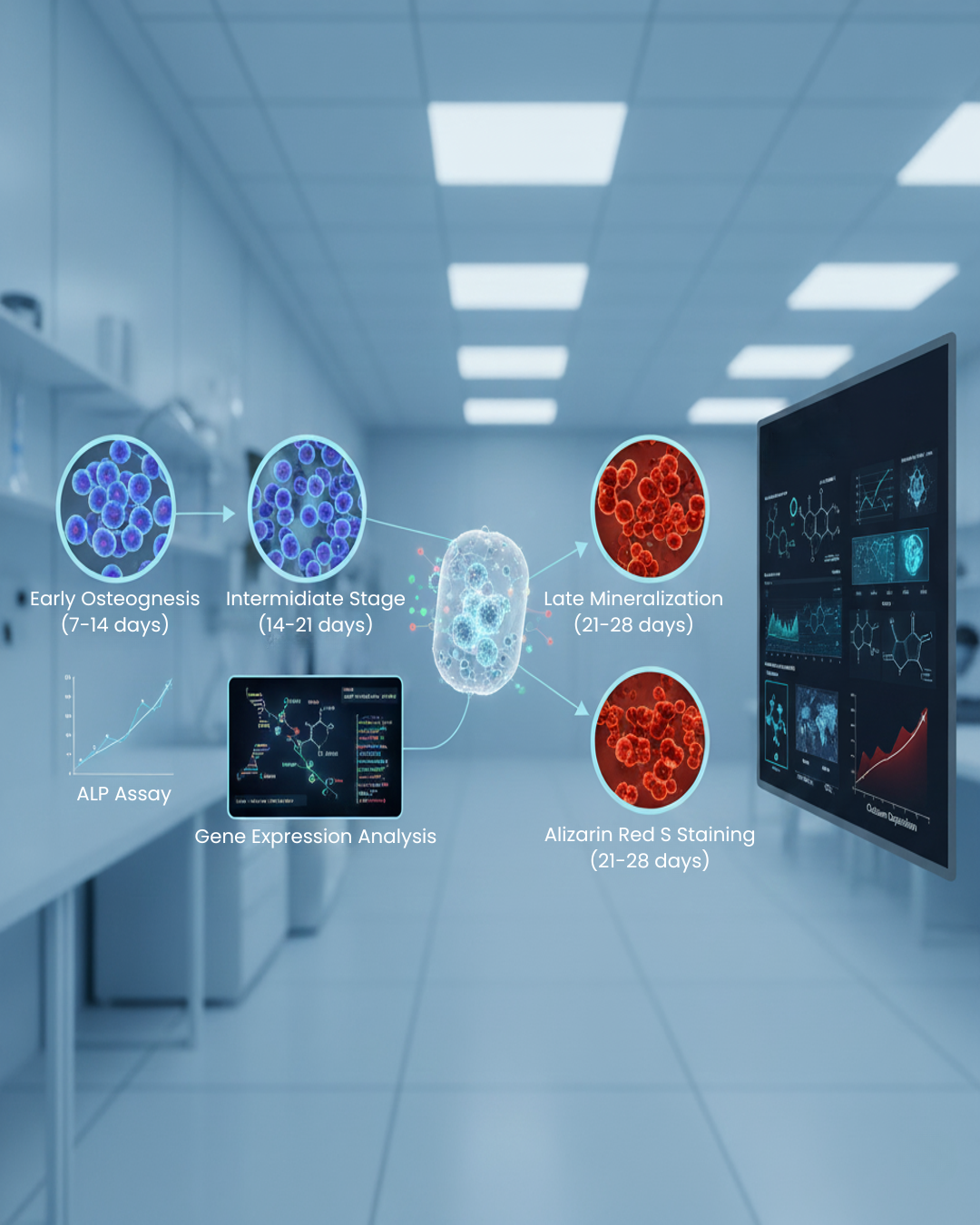 Methods of Staining for Stem Cell Differentiation Using Bioactive Glass
